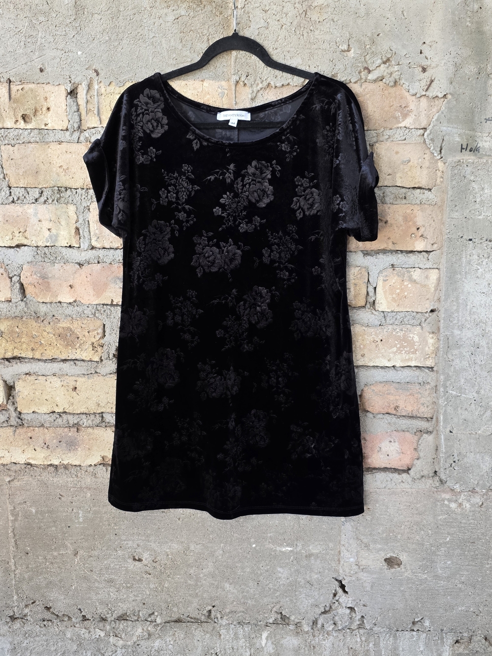 The Vanity Room Black Velvet Floral Burnout Dress Tunic - Size M